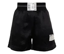 Appliquéd crinkled satin-twill shorts - Black