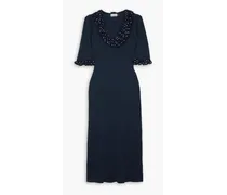 Giuliana crepe-trimmed ruffled ribbed-knit maxi dress - Blue