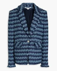 Veronica Beard Frayed striped cotton-blend tweed blazer - Blue Blue