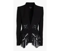 Embellished tulle-paneled crepe jacket - Black