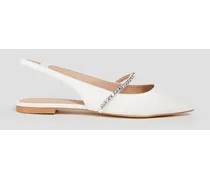 Crystalline embellished leather slingback point-toe flats - White
