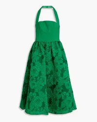 Marchesa Cloqué and crepe halterneck midi dress - Green Green