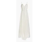 Skyla embellished tulle-paneled satin bridal gown - White