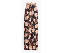 Concert floral-print silk-blend twill wide-leg pants - Black