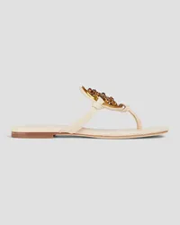 Tory Burch Embellished leather flip flops - White White