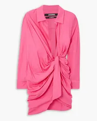 Jacquemus Bahia draped knotted twill mini dress - Pink Pink