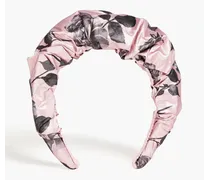 Gathered foral-print satin hairband - Pink