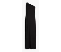 One-shoulder knotted stretch-jersey maxi dress - Black