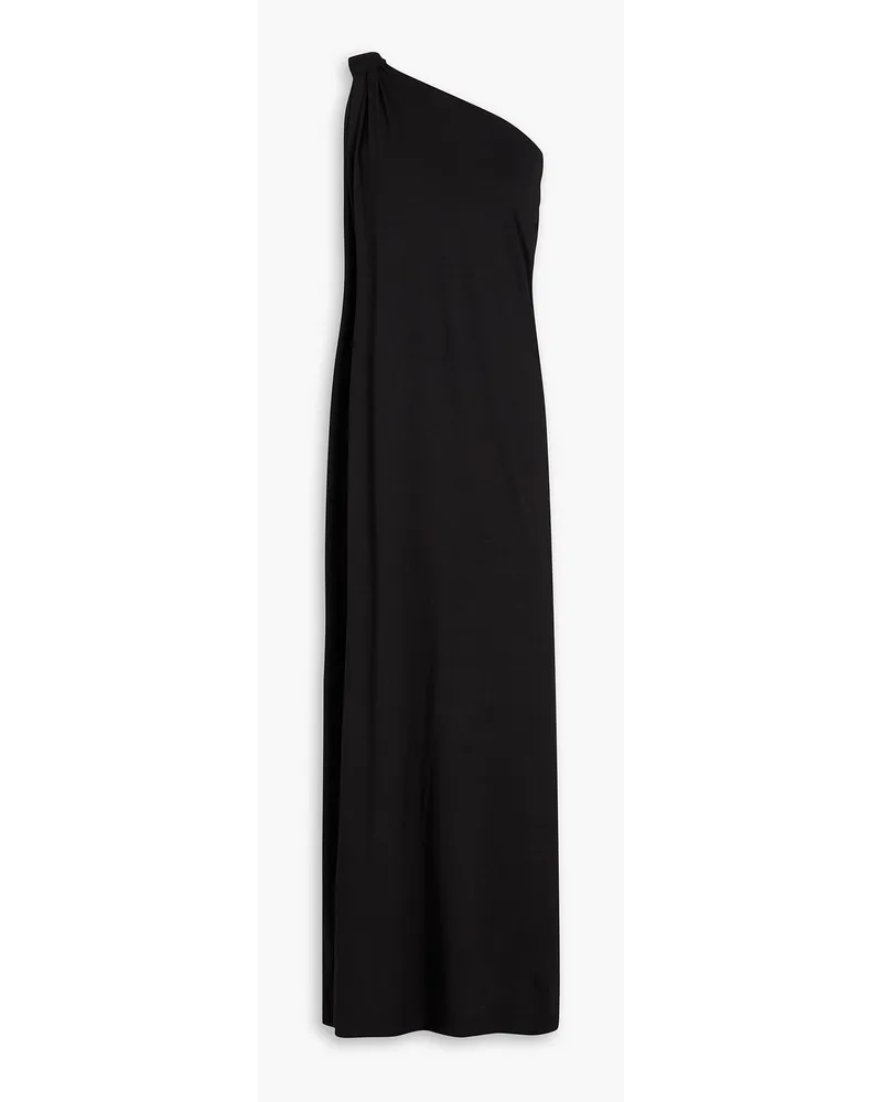 Enza Costa One-shoulder knotted stretch-jersey maxi dress - Black Black