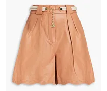 Belted scalloped leather shorts - Neutral