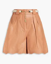 Zimmermann Belted scalloped leather shorts - Neutral Neutral