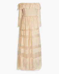 Mikael Aghal Off-the-shoulder gathered corded lace and tulle gown - Neutral Neutral