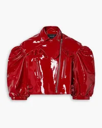 Simone Rocha Cropped ruffled patent-leather biker jacket - Red Red