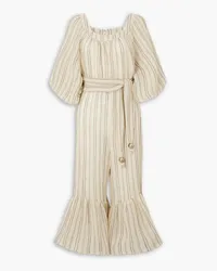 Lisa Marie Fernandez Laure belted striped linen-blend jumpsuit - Yellow Yellow