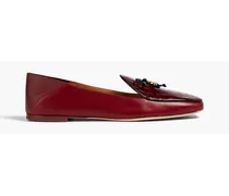 Embellished smooth and croc-effect leather loafers - Burgundy
