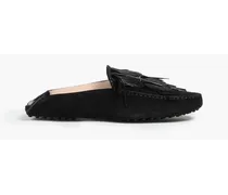 Fringed suede collapsible-heel loafers - Black