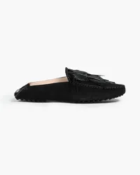 TOD'S Fringed suede collapsible-heel loafers - Black Black