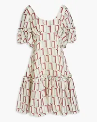 LEO LIN Printed slub linen and silk-blend mini dress - White White