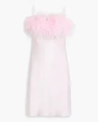 SLEEPER Boheme feather-trimmed satin mini slip dress - Pink Pink