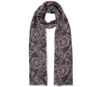 Frayed printed linen-gauze scarf - Blue - OneSize