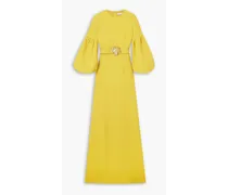 Belted crystal-embellished crepe gown - Yellow
