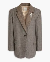 Sandro Herringbone-paneled felt blazer - Brown Brown