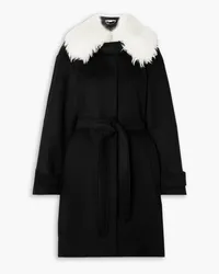 Stella McCartney Belted faux shearling-trimmed wool coat - Black Black