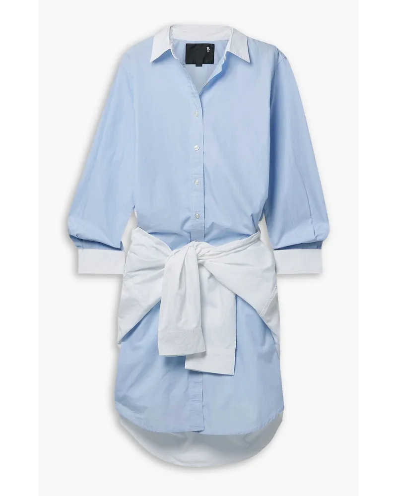 R13 Layered tie-front cotton-poplin midi shirt dress - Blue Blue