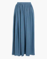 Iris & Ink Gathered satin-jacquard midi skirt - Blue Blue