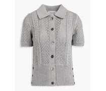 Pointelle-knit cotton cardigan - Gray
