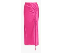 Ruched satin-crepe midi skirt - Pink
