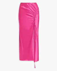 LAPOINTE Ruched satin-crepe midi skirt - Pink Pink