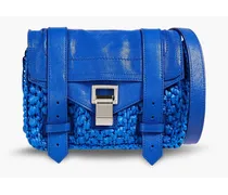 Faux raffia and textured-leather shoulder bag - Blue