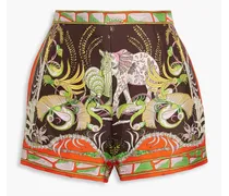 Printed silk-twill shorts - Brown
