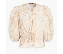Crochet-trimmed floral-print cotton blouse - Pink