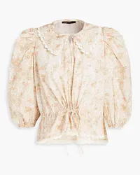 Maje Crochet-trimmed floral-print cotton blouse - Pink Pink