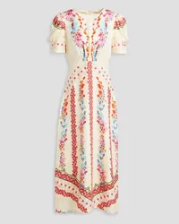 Saloni Bianca floral-print silk-satin jacquard midi dress - Multicolor Multicolor