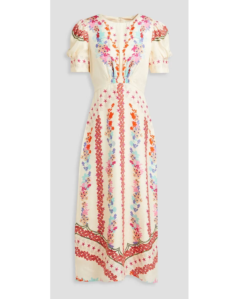 Saloni Bianca floral-print silk-satin jacquard midi dress - Multicolor Multicolor