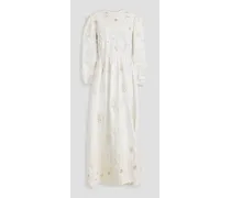 Embellished cotton midi dress - White