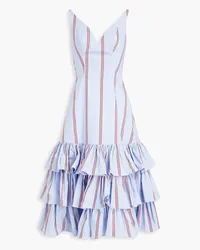 Stella Jean Tiered striped cotton-blend poplin midi dress - Blue Blue