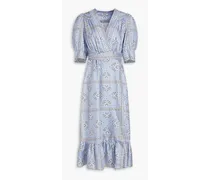 Enrika gathered paisley-print silk-twill midi wrap dress - Blue