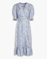 Sandro Gathered paisley-print silk-twill midi wrap dress - Blue Blue