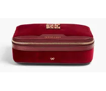Leather-trimmed velvet jewelry box - Burgundy