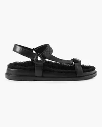 Porte & Paire Shearling-lined leather sandals - Black Black