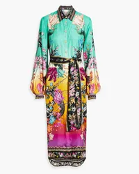 Camilla Printed silk crepe de chine midi shirt dress - Green Green