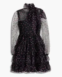 RED Valentino Pussy-bow tiered glittered tulle mini dress - Black Black