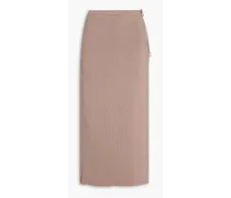 Ribbed cotton-blend midi wrap skirt - Neutral