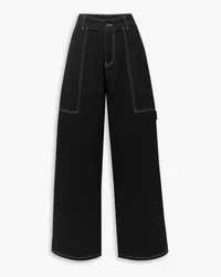 Stella McCartney Topstitched high-rise wide-leg jeans - Black Black