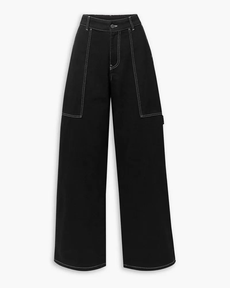 Stella McCartney Topstitched high-rise wide-leg jeans - Black Black