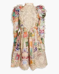 Zimmermann Lace-paneled floral-print linen and silk-blend mini dress - Multicolor Multicolor